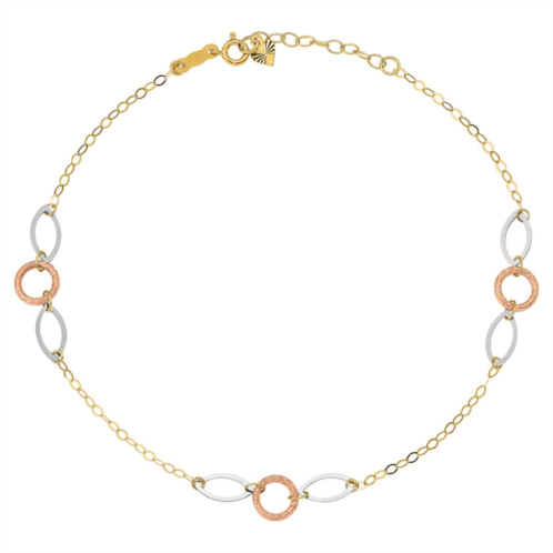 Unbranded 14k Gold Tri-Color Circle & Oval Anklet