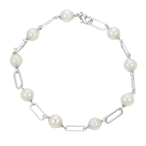 PearLustre by Imperial Sterling Silver Freshwater Cultured Pearl Paper Clip Link Bracelet