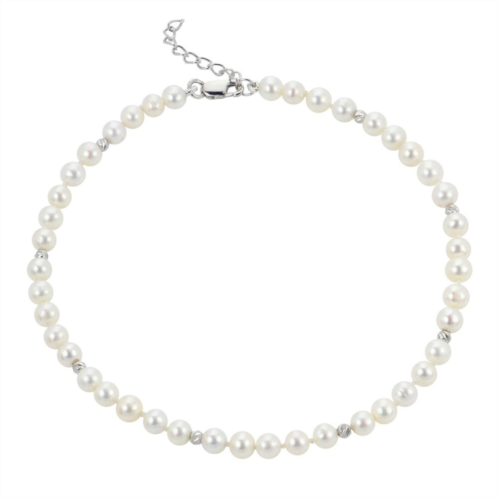 PearLustre by Imperial Sterling Silver Freshwater Cultured Pearl & Textured Bead Anklet