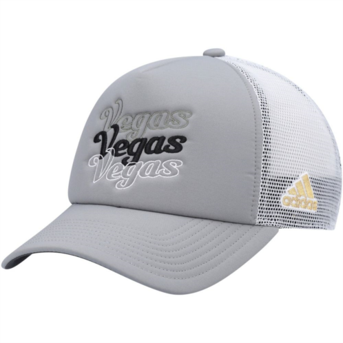 Womens adidas Gray/White Vegas Golden Knights Foam Trucker Snapback Hat