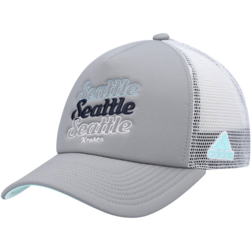 Womens adidas Gray/White Seattle Kraken Foam Trucker Snapback Hat