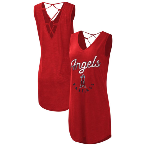 Womens G-III 4Her by Carl Banks Red Los Angeles Angels Game Time Slub Beach V-Neck Cover-Up Dress