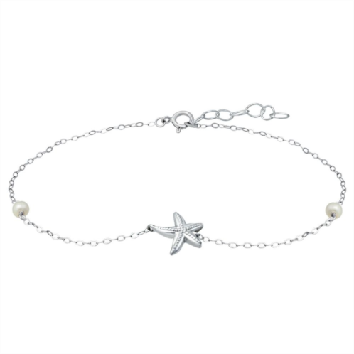 Aleure Precioso Sterling Silver Freshwater Cultured Pearl Starfish Anklet