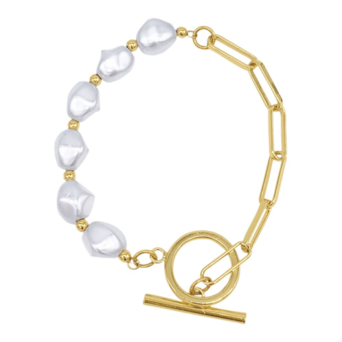 Adornia 14k Gold Plated Simulated Pearl Toggle Bracelet