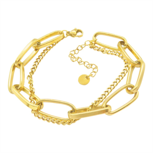 Adornia 14k Gold Plated Stainless Steel Oversized Paper Clip Mixed Chain Bracelet