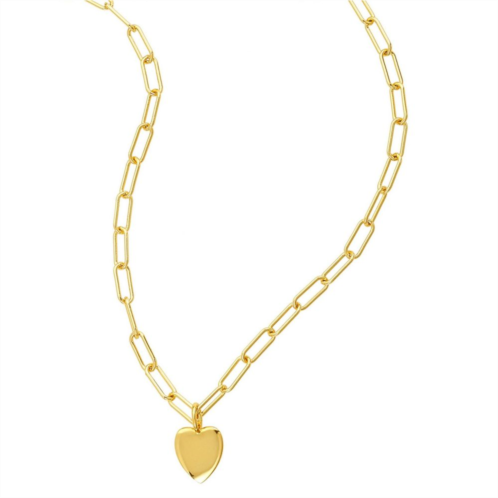 Adornia 14k Gold Plated Heart Paper Clip Chain Necklace