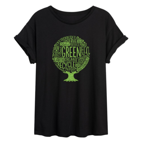 Licensed Character Juniors Earth Day Word Cloud Tree Flowy Graphic Tee