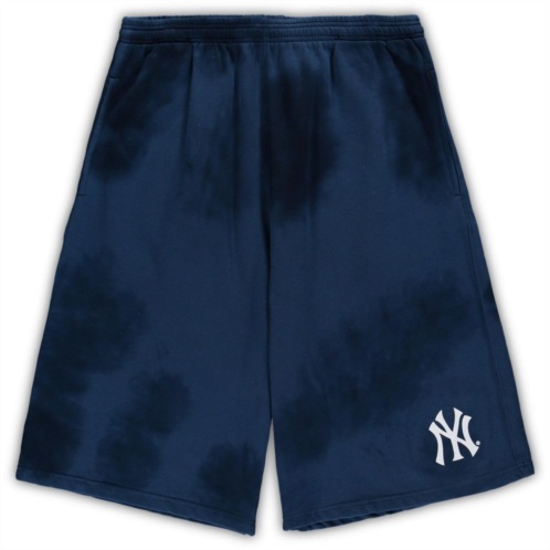 Profile Mens Navy New York Yankees Big & Tall Tye Dye Fleece Shorts