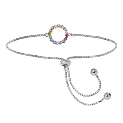 Sophie Miller Sterling Silver Colorful Cubic Zirconia Open Circle Adjustable Bracelet