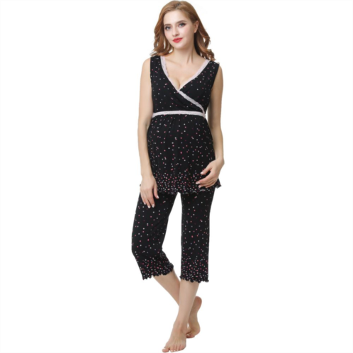 Maternity Pokkori Lace-Trim Nursing Pajama Top & Pajama Capri Set