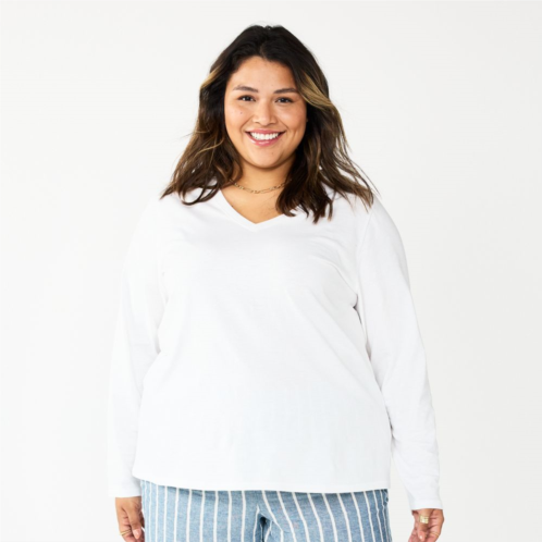 Plus Size Sonoma Goods For Life Everyday Long Sleeve V-Neck Tee