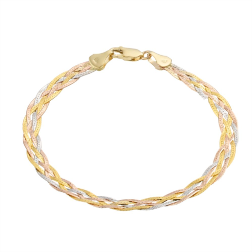 Au Naturale 10k Tricolor Gold Herringbone Chain Bracelet