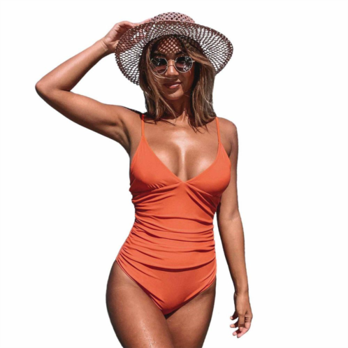 Womens CUPSHE V-Neck Shirred One-Piece Swimsuit