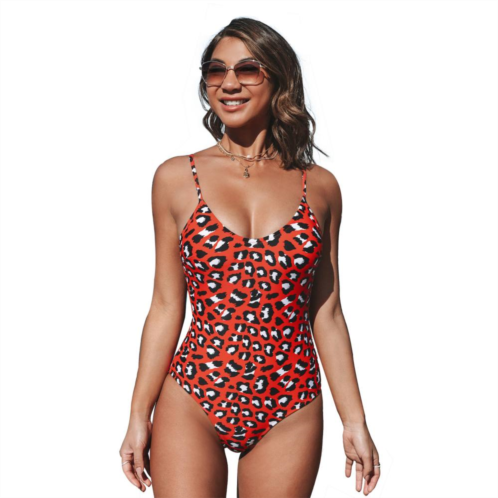 Womens CUPSHE Leopard Print V-Neck One-Piece Swimsuit