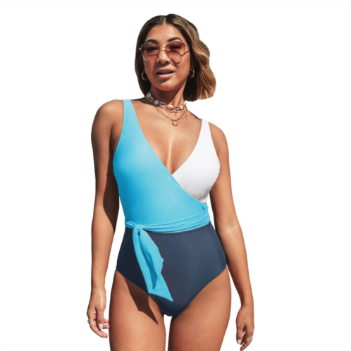 Womens CUPSHE Side-Tie Colorblock One-Piece Swimsuit