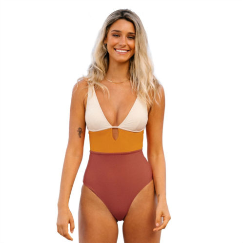 Womens CUPSHE Colorblock Keyhole Cutout One-Piece Swimsuit