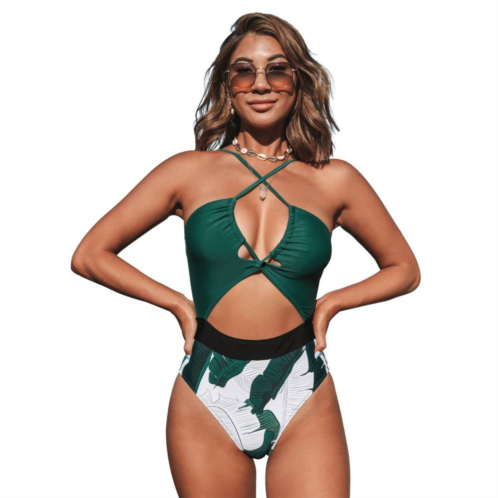 Womens CUPSHE Tropical Cutout Criss-Cross One-Piece Swimsuit