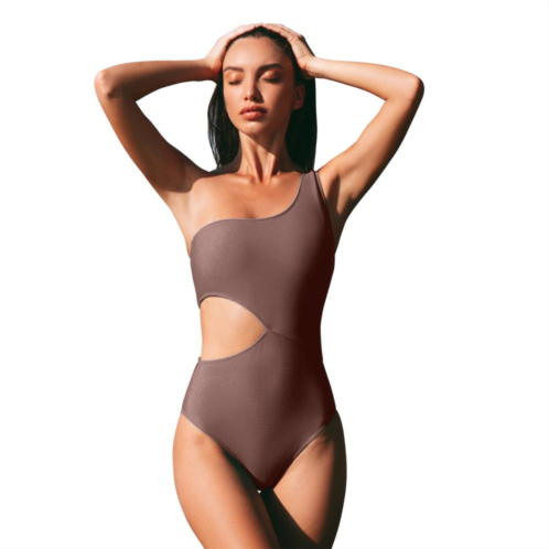 Womens CUPSHE Asymmetrical Cut-Out Ribbed One-Piece Swimsuit
