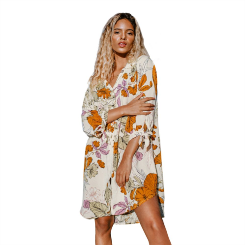 Womens CUPSHE Floral Midi Swim Cover-Up Shirtdress