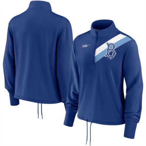 Womens Nike Royal Brooklyn Dodgers Cooperstown Collection Rewind Stripe Performance Half-Zip Pullover