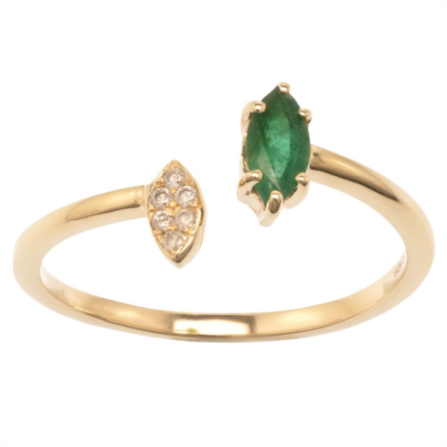 Gemistry 14k Gold Emerald & White Topaz Open Marquise Ring