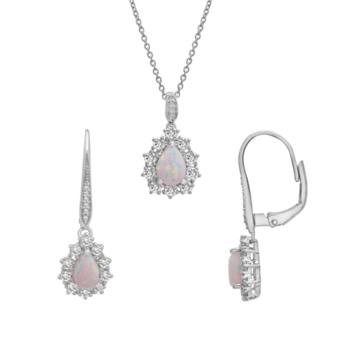 Unbranded Sterling Silver Lab-Created White Opal & Lab-Created White Sapphire Pendant & Drop Earring Set