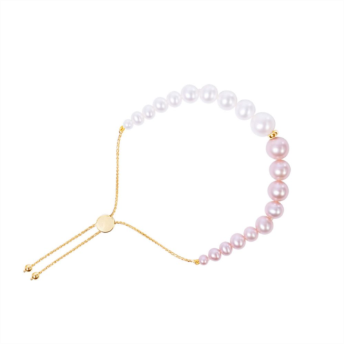 Jewelmak 14k Gold White & Pink Freshwater Cultured Pearl Graduated Adjustable Bracelet