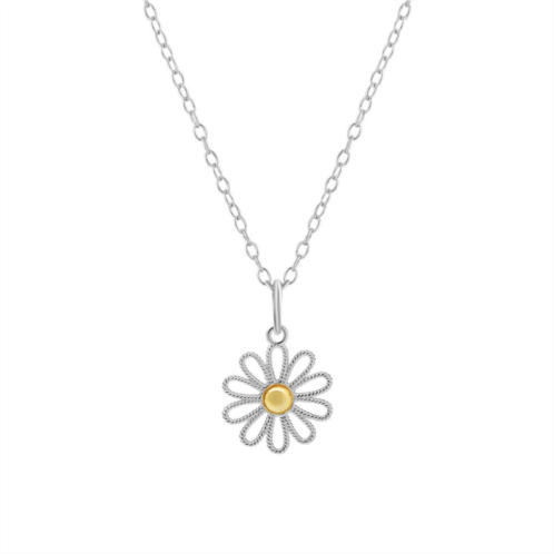 PRIMROSE Two Tone Sterling Silver Twisted Sunflower Pendant Necklace