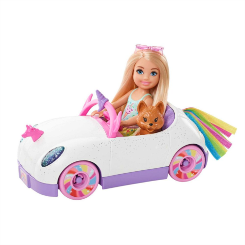 Barbie Club Chelsea 6-inch Blonde Doll with Open-Top Unicorn Car & Sticker Sheet