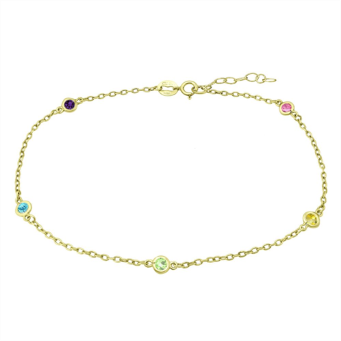 Aleure Precioso 18k Gold Over Sterling Silver Multi Color Cubic Zirconia Station Anklet