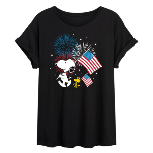 Licensed Character Juniors Peanuts USA Flags Flowy Tee