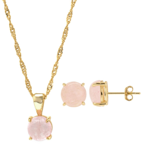Gemistry 14k Gold Over Silver Rose Quartz Stud Earrings & Necklace Set