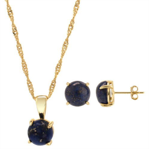 Gemistry 14k Gold Over Silver Lapis Lazuli Stud Earrings & Necklace Set