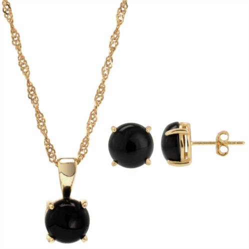 Gemistry 14k Gold Over Silver Black Onyx Stud Earrings & Necklace Set