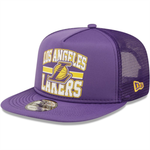 Mens New Era Purple Los Angeles Lakers A-Frame 9FIFTY Snapback Trucker Hat