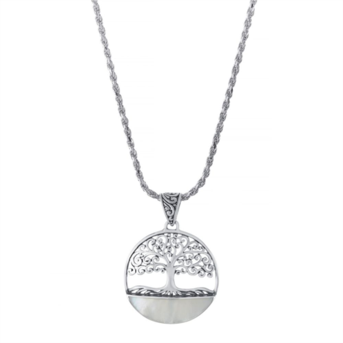 Athra NJ Inc Sterling Silver Oxidized Mother Of Pearl Round Tree Of Life Pendant Necklace