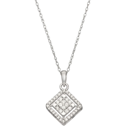HDI 10k White Gold 1/5 Carat T.W. Diamond Square Pendant Necklace