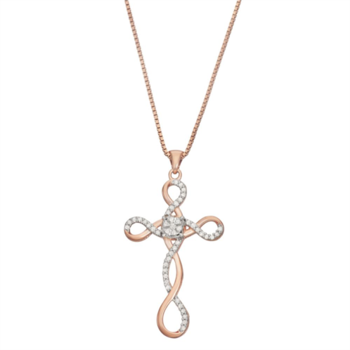 HDI Rose Gold Tone 1/4 Carat T.W. Diamond Cross Pendant Necklace