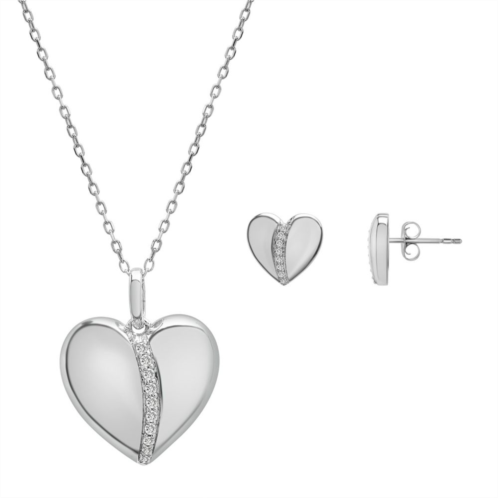Unbranded Sterling Silver 1/8 Carat T.W. Diamond Heart Pendant & Earrings Box Set