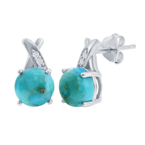 Unbranded Sterling Silver Genuine Turquoise & Cubic Zirconia Earrings