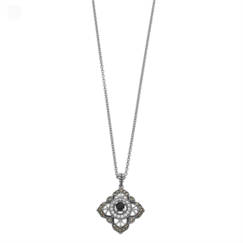 Lavish by TJM Sterling Silver Black Spinel, Marcasite & Cubic Zirconia Accent Filigree Pendant Necklace