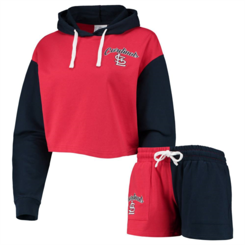 Womens FOCO Red/Navy St. Louis Cardinals Color-Block Pullover Hoodie & Shorts Lounge Set