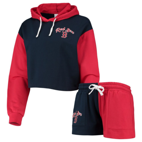 Womens FOCO Navy/Red Boston Red Sox Color-Block Pullover Hoodie & Shorts Lounge Set