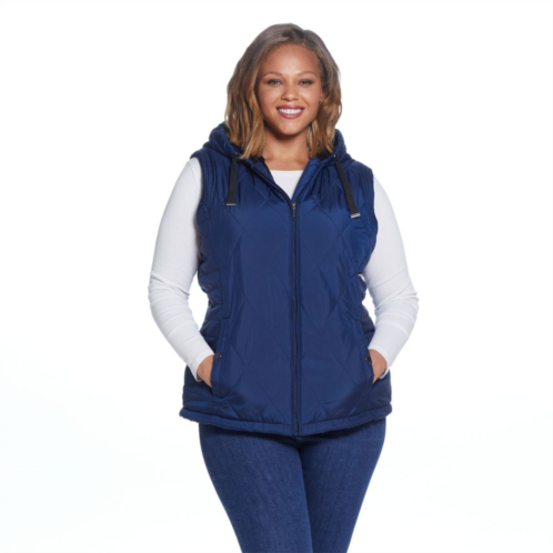 Plus Size Weathercast Hood Plush Lined Quilted Vest