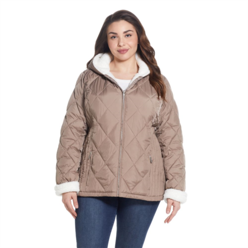 Plus Size Weathercast Sherpa-Trim Quilted Puffer Jacket