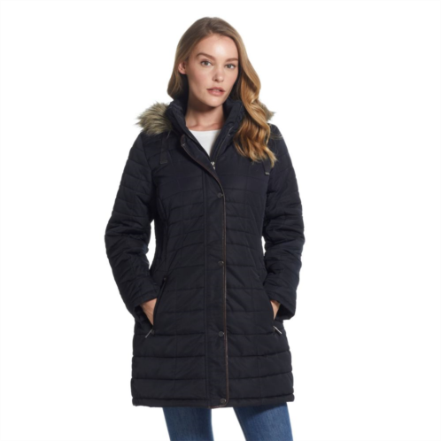 Womens Weathercast Faux-Fur Hood Puffer Coat