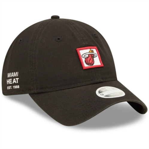 Womens New Era Black Miami Heat Mini Patch 9TWENTY Adjustable Hat