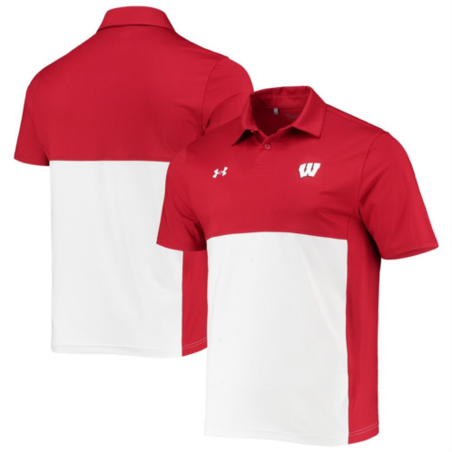 Mens Under Armour Red/White Wisconsin Badgers 2022 Blocked Coaches Performance Polo