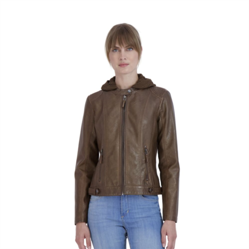 Womens Sebby Collection Hooded Faux-Leather Jacket