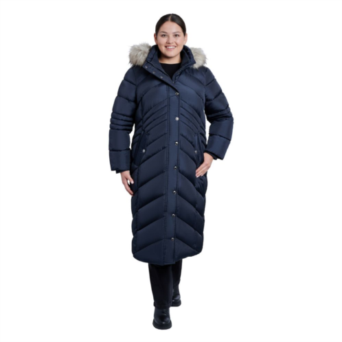 Plus Size London Fog Faux-Fur Hood Maxi Puffer Coat